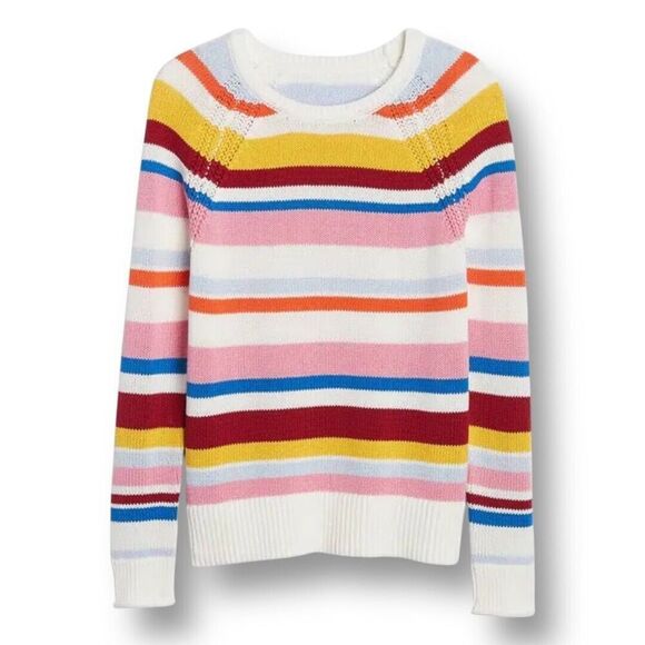 GAP Rainbow Stripe Knit Sweater Crewneck Pullover Oversized Preppy Academia XS - Picture 3 of 10